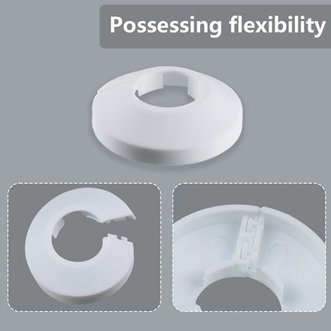 Heating Hose Rosette 14 to 45 mm White Clip-On Pipe Covers in PP Plastic Radiator Finishing Flange Gas and Water Tube Outer Diameter 75 mm (1/4)