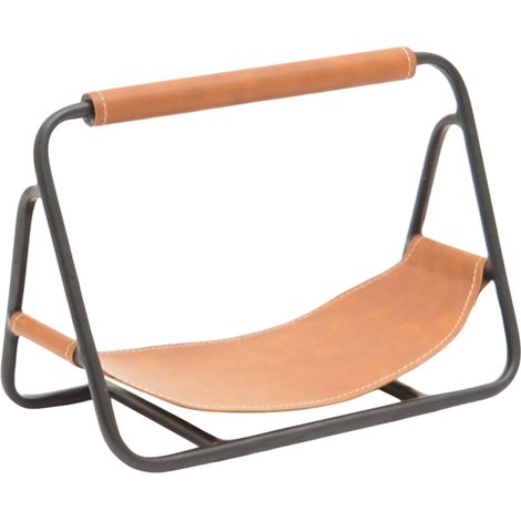 Hanging Leather Kindling Holder - Iron - L18 x W29.5 x H20 cm - Black