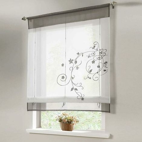 Rideau romantique avec languette supérieure pour la cuisine et le balcon (gris, 80X120cm)—— (1/4)