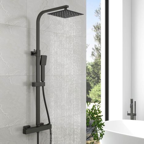 Biubuibath Square Mixer Shower Matte Black Twin Head Set Thermostaic Bar (1/5)