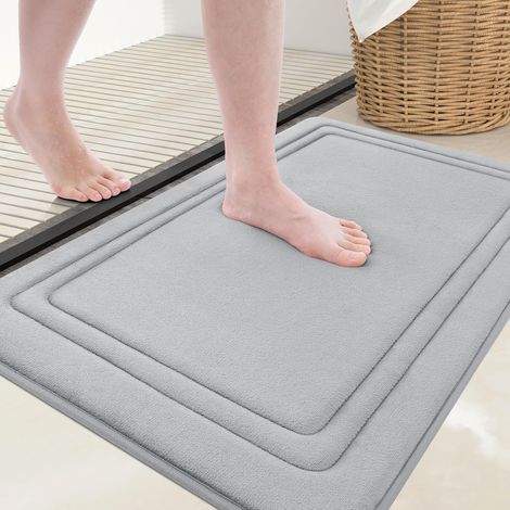 Tapis de bain en mousse à mémoire de forme 61 x 40,6 cm, ultra doux, antidérapant et absorbant, lavable en machine, tapis de bain confortable pour sol de salle de bain, baignoire et douche, gris (1/5)
