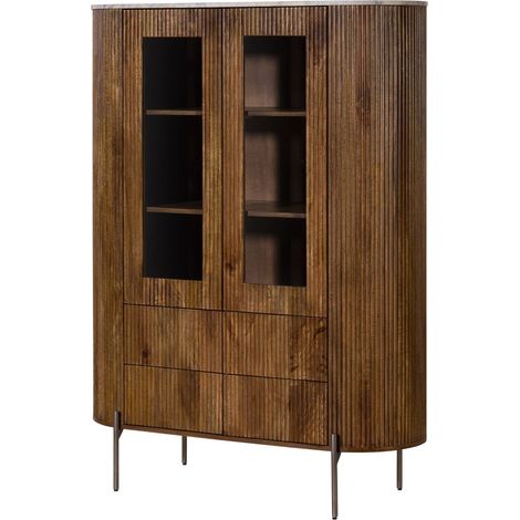 Highboard Mango 120x45x160 braun lackiert / Marmor weiß BARCELONA 240 (1/3)