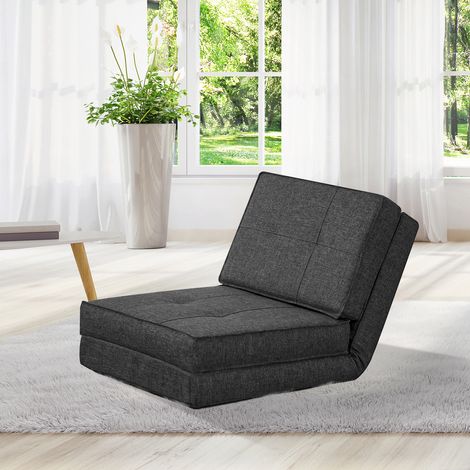 Chaise longue - Materasso pieghevole per ospiti - Poltrona trasformabile - Schienale regolabile in 5 posizioni - Tessuto in poliestere effetto lino grigio