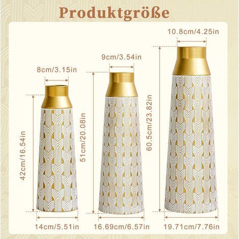 Jarrones de suelo 3 piezas de metal dorado con motivo geométrico 42/51/60,5 cm HAVRYA (1/3)