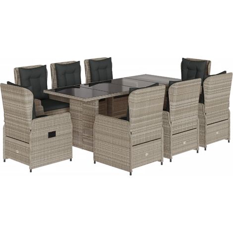 vidaXL Set Pranzo da Giardino 9pz con Cuscini Grigio Chiaro Polyrattan (1/5)