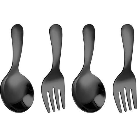 Lot de 4 cuillères à dessert réutilisables à manche court en acier inoxydable, ustensiles de cuisine pour enfants. (1/5)