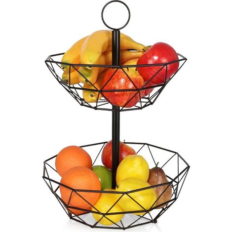 Cestino per la frutta in metallo nero, 2 livelli (1/5)