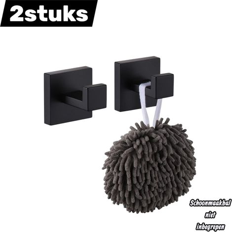 Lot de 2 crochets - Acier inoxydable - Polyvalents - Conviennent au salon, à la cuisine et à la salle de bain - Crochet de porte au design moderne avec base carrée - Noir (1/5)