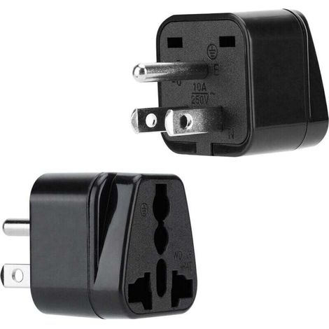 Adaptateur de prise noir Ulisem2X - Lot de 2 adaptateurs de voyage de type B pour l'Allemagne, l'Italie, l'Espagne et la France - Convertisseur