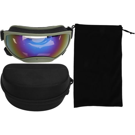 Lunettes de soleil pour grand chien anti-UV, lunettes de protection contre le vent pour ski, voyage et sorties, monture vert armée avec verres bleus (1/5)