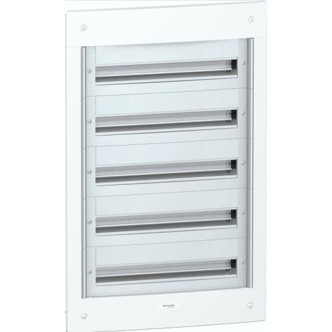 Coffret de repartition encastré 5 rangees 24 modules (5x24M) blanc 960x610x125mm sans porte avec bornier terre IP30 PRAGMA