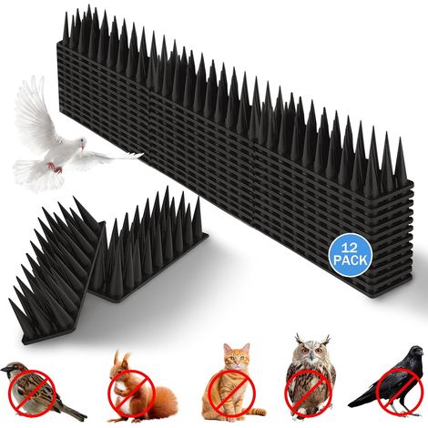 12 Pièces Pic Anti Pigeon, Plastique Pic Anti Oiseaux, Répulsif pour Chats, Répulsif Pigeons, Anti Pigeon Corbeaux Moineaux, Pique Anti Chat Balcon pour Jardin, Clôture, Toit, Fenetre (Noir) (1/5)