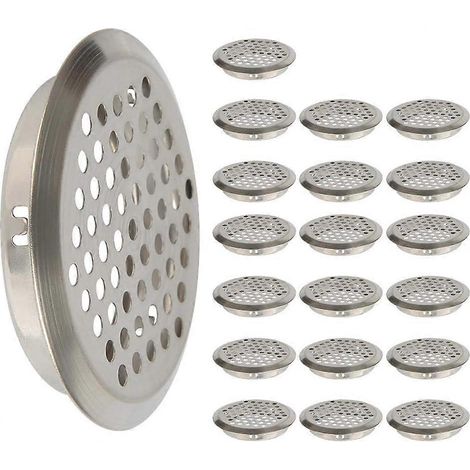 20 runde Edelstahl-Lüftungsgitter mit 53 mm Durchmesser, kompatibel mit Schränken, Küchenmöbeln und Abluftsystemen. (1/5)