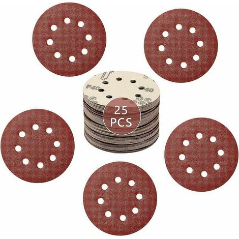 Lot de 2disques abrasifs 125 mm 8 trous à crochet et boucle Disques abrasifs 125 mm pour ponceuse à orbite aléatoire 5 x 40/80/120/180/240, (1/5)