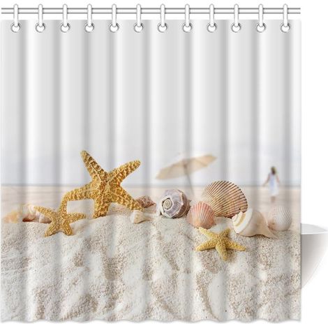 Rideau de douche décoratif motif étoile poisson mer coquillage plage 160 x 180 cm (1/5)