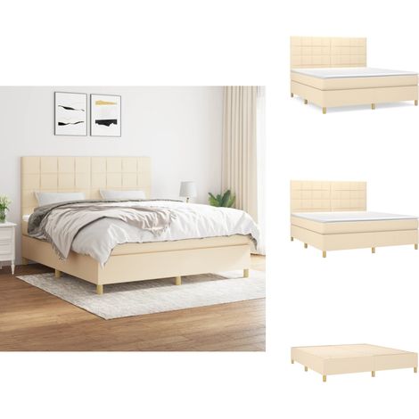 Boxspringbett mit Matratze Creme 180x200 cm Stoff - Boxspringbett - Doppelbett - Cremefarbenes Bett - Bettenrahmen - Matratze (1/5)
