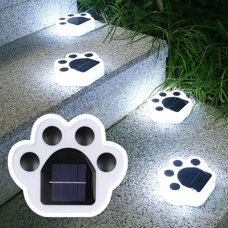 4er-Pack niedliche, solarbetriebene Pfotenabdrücke, wasserdichte LED-Gartenleuchten für den Außenbereich, Tier-Gartenleuchten für Garten, Terrasse, Blumenbeet, Rasen (Weiß) (1/5)