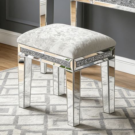Glass Mirrored Accent Stool Diamonds Vanity Stool (1/5)