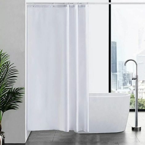 Rideau de douche anti-moisissure Tissu polyester imperméable Rideau de douche textile lavable pour baignoire ou salle de bain 12 crochets de rideau de douche Blanc 180x200cm. (1/5)