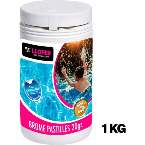 Llofer – Désinfectant bromé de piscine 1KG – Pastilles 20gr – Efficace à pH élevé – Confort de baignade optimal