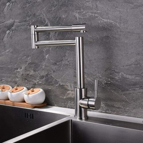 Drehbarer Küchenwasserhahn aus gebürstetem Edelstahl 304 für Warm- und Kaltwasserbereiche (1/3)