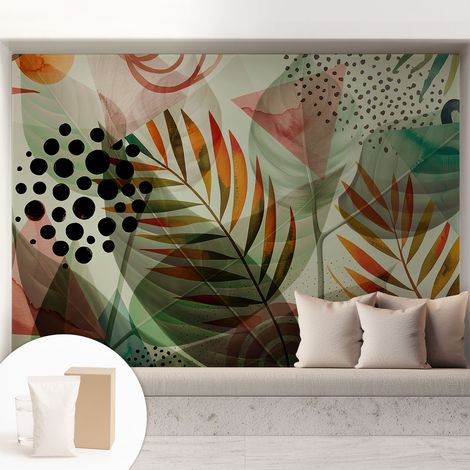 Fototapete - Tapete Vliestapete mit Kleber - Wandtapete Moderne Wandbild Schlafzimmer Wohnzimmer Abstrakte Blätter 208x146 cm (1/5)