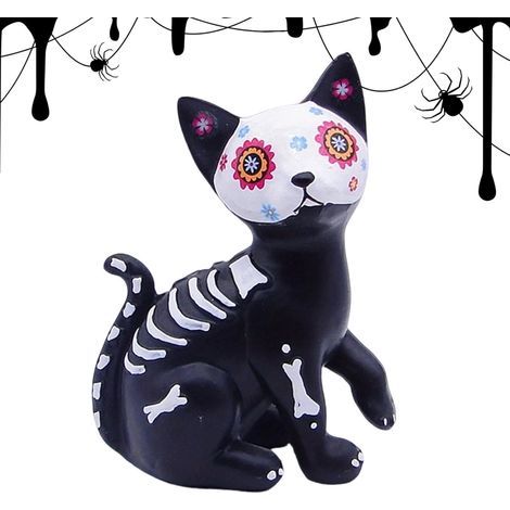 Petites figurines d'Halloween - Sculpture de table - Squelette chat chien (1/5)