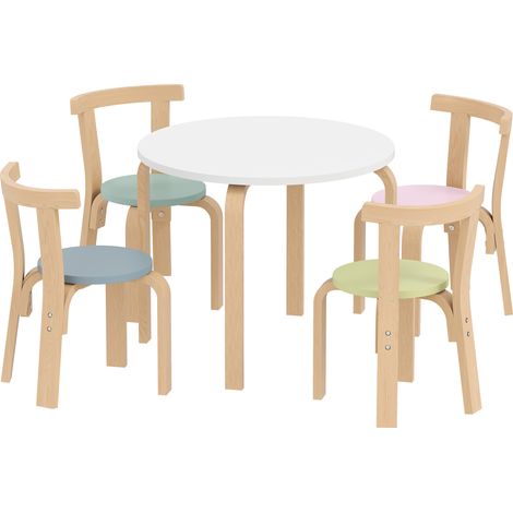 Table et chaise enfant 5 pièces, bois massif léger, set coloré pour salle de jeux (1/5)