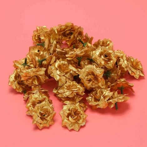 100 Stück künstliche Seidenrosen, Brautclips, Hochzeitsdekoration, künstliche Blumenköpfe (gold) (1/4)