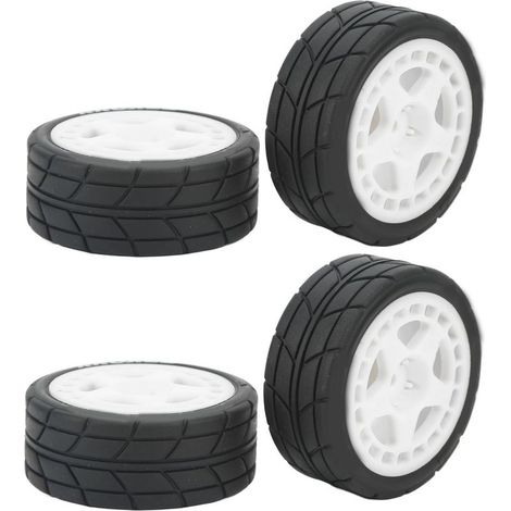 4 roues pneus RC 1/10 avec moyeu en plastique et aileron, caoutchouc plat, pièces de rechange voiture, blanc (1/5)