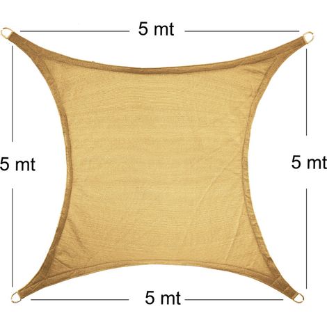 STI Vela Parasole Telo Ombreggiante Tenda Quadrata 5x5 mt Beige Sabbia (1/3)