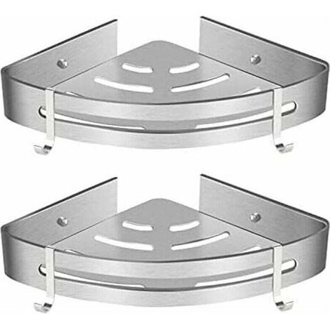 Étagère de douche d'angle, étagère de salle de bain sans perforation, panier de rangement de douche en aluminium, organiseur mural adhésif pour shampoing (triangle, lot de 2) (1/4)