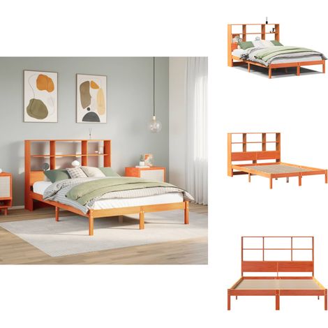 Massivholzbett mit Regal ohne Matratze Wachsbraun 150x200 cm - Bett Mit Regal - Bett Mit Bücherregal - Holzbett Mit Regal - Holzbett Mit Bücherregal (1/5)