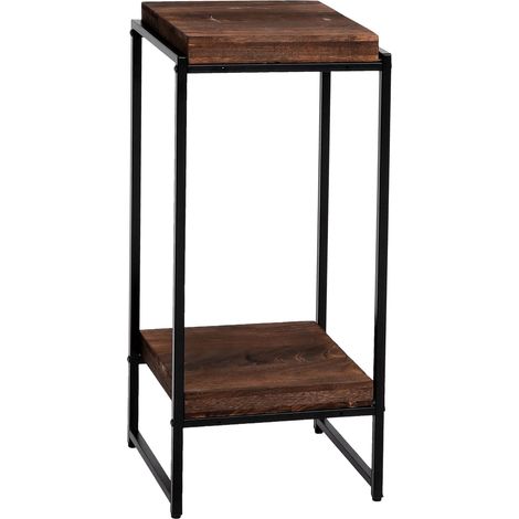 Mesa flor HHG-840, estante flor mesa auxiliar estante planta, MDF metal certificado MVG, marrón oscuro, 82cm