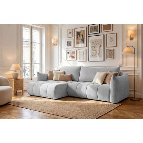 Ecksofa Schlafsofa ONTARIO in Stoff Poso Hellgrau Ottomane Links (1/5)
