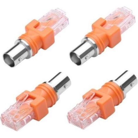 Lot de 4 adaptateurs de convertisseur BNC vers RJ45 femelle vers RJ45 mâle, connecteur coaxial pour testeur de ligne (orange) (1/5)