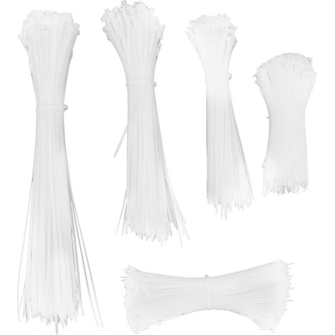 Kit de 5 packs de colliers serre-câbles et brides de serrage jetables en nylon blanc, liens câbles fils, fixation, rangement (1/5)