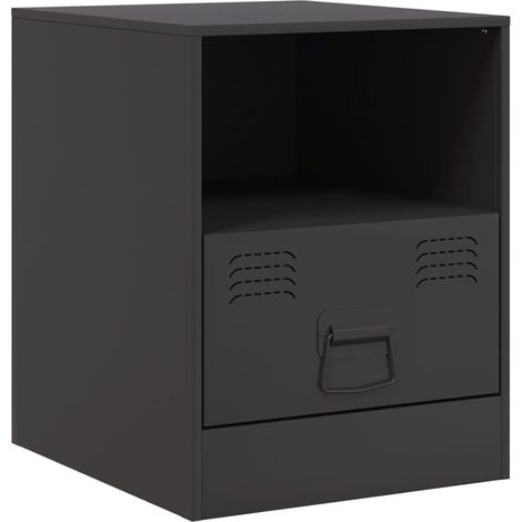 Mesita de noche con cajón y compartimento abierto 34,5 x 39 x 44 cm acero negro DEC034350