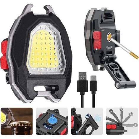 Linterna LED de emergencia multifuncional con llavero: Mini linterna COB recargable por USB e impermeable con adaptador para encendedor de cigarrillos para camping, reparaciones e iluminación de emerg (1/5)