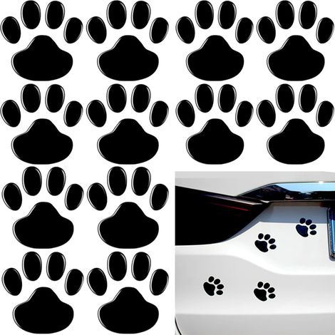 (Schwarz) 12 Stück Autoaufkleber mit Bären- und Hundepfotenmotiv, 3D-Tierpfotenabdruck C