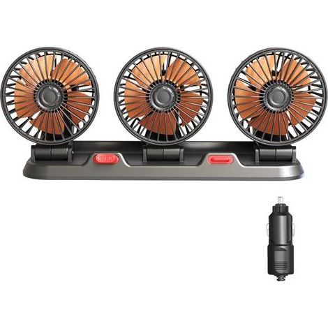 Tragbarer 3-Kopf-Autoventilator mit leiser, 360°-Drehung, 2 Windgeschwindigkeiten und Telefonnummernanzeige für Auto, LKW, SUV, Wohnmobil, Boot (1/4)