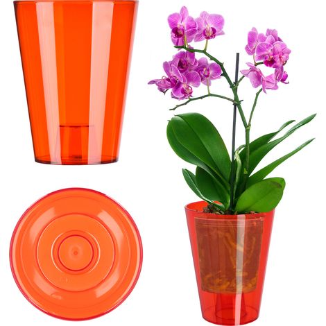 KADAX Fioriera per orchidee in plastica con supporto per fiori 12 cm Rosso (1/5)