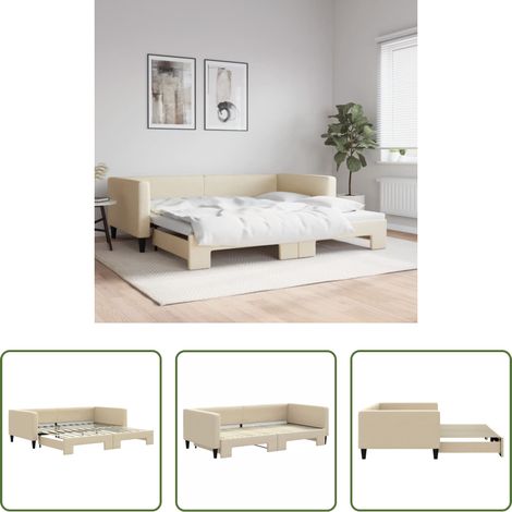 vidaXL Sofa-Bett - Tagesbett Ausziehbar Creme 100x200 cm Stoff (1/5)