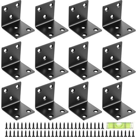 12 Pcs Equerre Bois, Équerre de Fixation, Equerre Murale, Connecteurs d'Angle Noires, Équerres en L pour Bois Assemblage, Fixation, Réparation et Connecteur de Meubles (40 x 40 x 40 mm) (1/5)