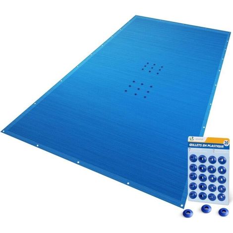 Bâche de piscine rectangulaire 4 x 9 m en polyéthylène 160 g/m², double couche avec protection UV intégrée, anneaux de fixation en aluminium, couleur bleu foncé (1/5)
