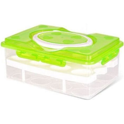 Two-Tier Egg Box - for 24 eggs - High-quality box, carrying handle, egg holder for refrigerator, lid & clip, for indoor and outdoor use, Green (1/5)