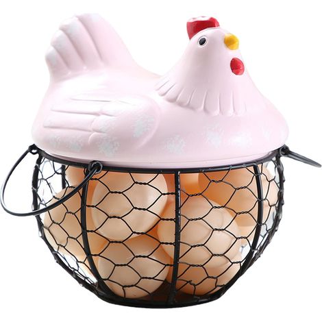 Panier à œufs en céramique et fer forgé, en forme de poussin rose vif, pouvant contenir 15 œufs (1/5)