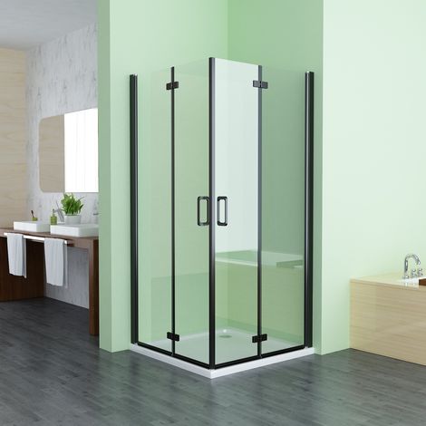 Duschkabine Falttür 185cm Höhe Duschabtrennung Eckig Dusche 180º Duschwand ESG Glas, Schwarz 120x90cm