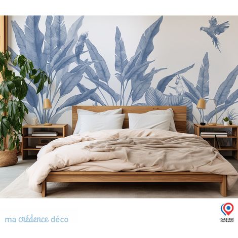 Papier peint : Feuilles tropicales et perroquets - Intissé - L.200 x H.280 cm - Vert émeraude (1/3)