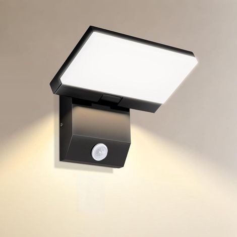 Applique murale LED, moderne avec détecteur de mouvement, blanc chaud 3000 K, étanche IP65 panneau LED orientable pour terrasse, entrée, jardin (1/5)